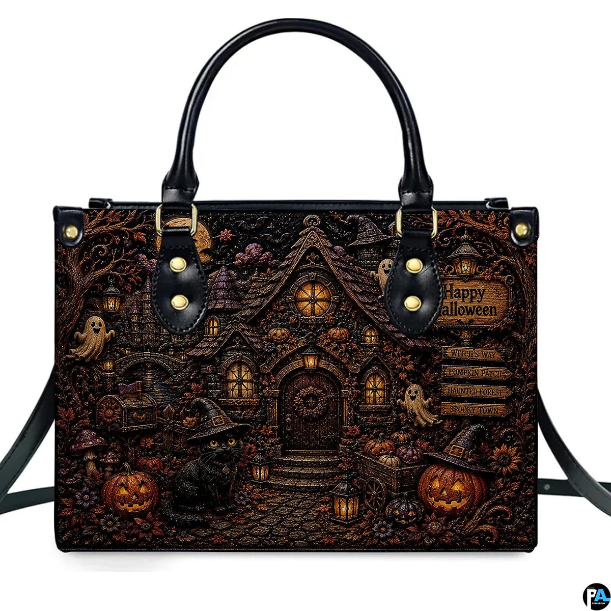Frontal presentation highlighting the fairy cottage art design on the primary accessory silhouette.