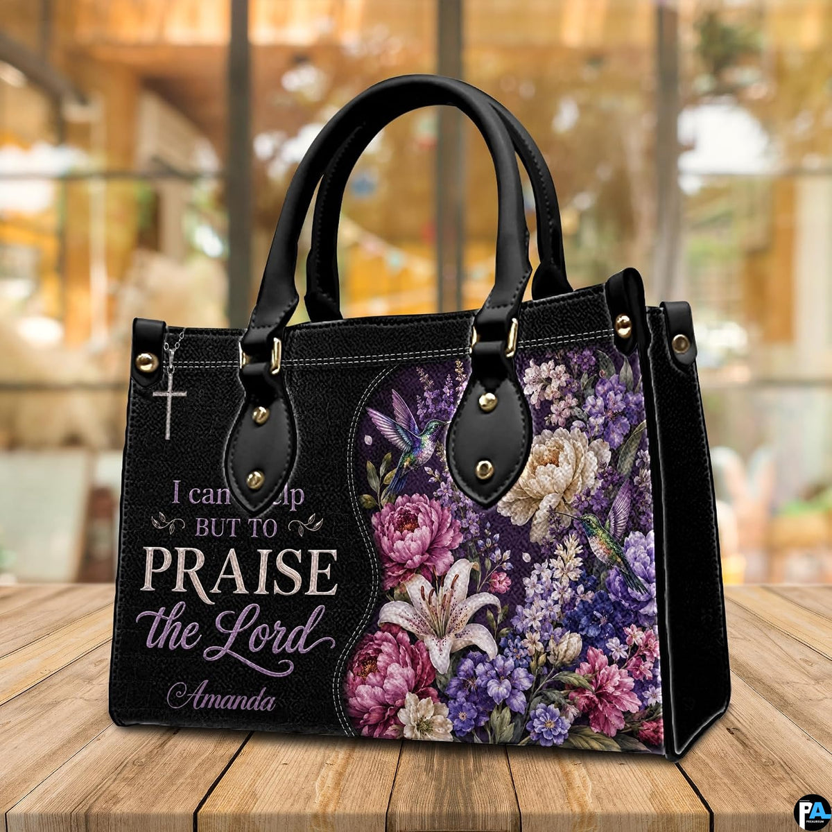 Coordinated handbag and matching wallet set with hummingbird garden design