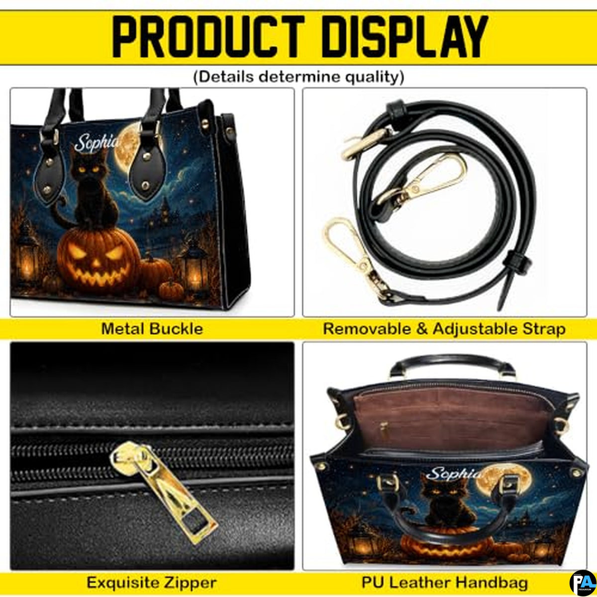 Black Cat Leather Bag – Vintage Cat Art Handbag, Stylish Animal-Themed Purse, Unique Gift for Cat Lovers