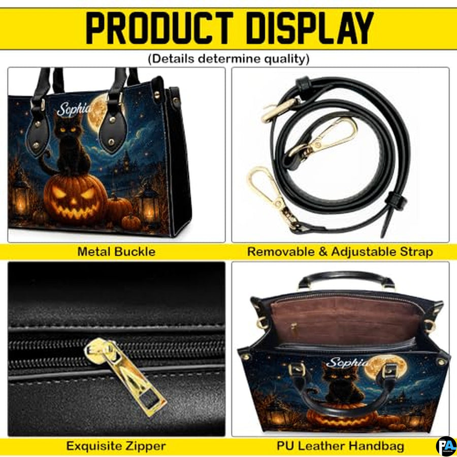 Black Cat Leather Bag – Vintage Cat Art Handbag, Stylish Animal-Themed Purse, Unique Gift for Cat Lovers