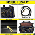 Four paneled graphic presenting decorative butterfly elements, golden hardware accents, and interior view.
