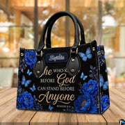 Dimensions diagram displaying size specifications for royal blue floral handbag and wallet set.
