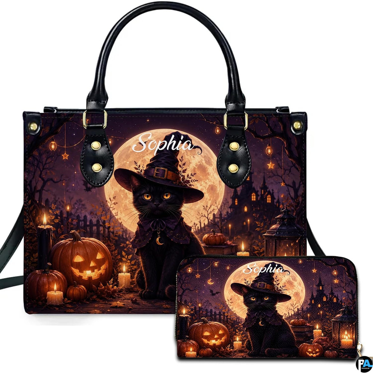 Black Cat Leather Bag – Vintage Cat Art Handbag, Stylish Animal-Themed Purse, Unique Gift for Cat Lovers