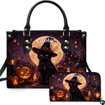 Black Cat Leather Bag – Vintage Cat Art Handbag, Stylish Animal-Themed Purse, Unique Gift for Cat Lovers