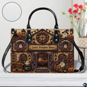 Side profile highlighting the continuous print and rich autumn hues of this cute ghost art accessory.