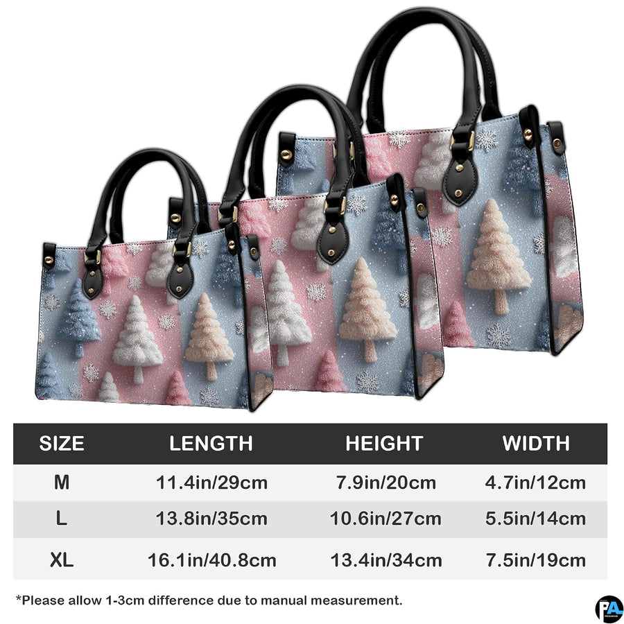 Scale comparison diagram showing the pastel holiday pine tree art composition across three formats