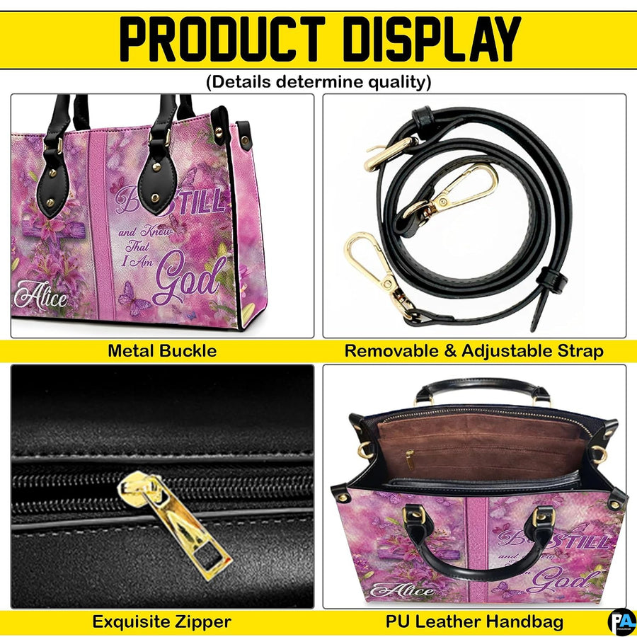 Top-down view of pink handbag showing dual handles and interior storage opening.