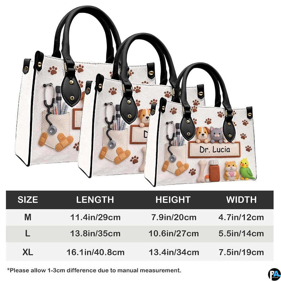 Model holding veterinary handbag demonstrating carrying proportions and scale