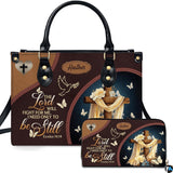 Christian Faith Wooden Cross Scripture Handbag and Matching Wallet Set