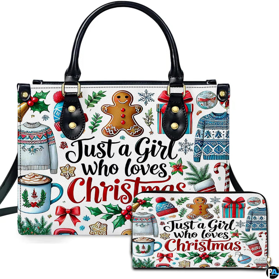 Hot cocoa purse and matching wallet featuring watercolor gingerbread cookie and holiday knitwear.
