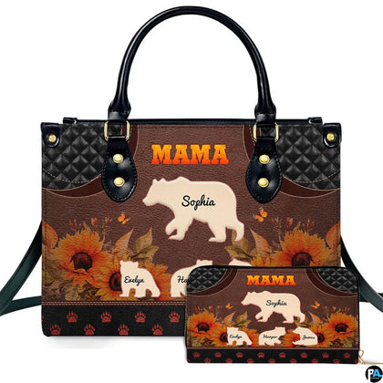 Studio presentation of bear family art design beside matching rectangular companion accessory.