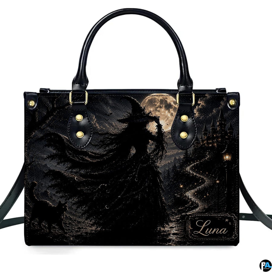 Front view of the gothic witch artwork accessory centered against a solid white studio setting.