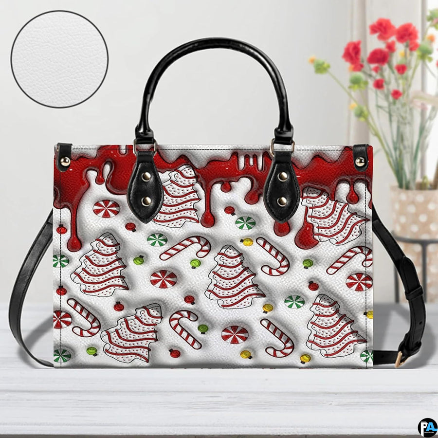 Front perspective displayed beside holiday vase decor with round texture sample circle.