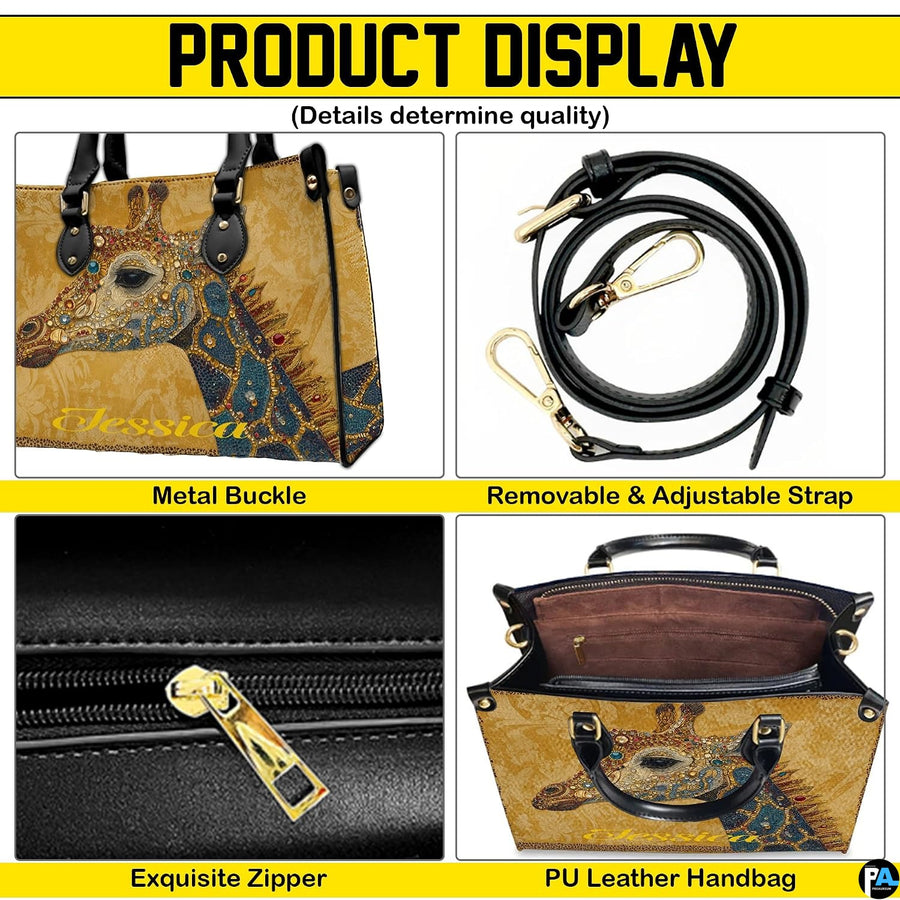 Open interior of matching giraffe wallet displaying card slots and zipper pocket.