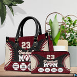 Matching zip wallet featuring coordinated curved baseball laces and maroon athletic styling.