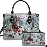 Christmas Santa and Reindeer Holiday Handbag and Matching Wallet