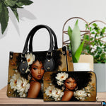 Side by side display featuring coordinated larger and compact matching items with floral portrait.