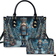 PREAUREUM "Santa, Snowman & Nutcracker Prints Festive Purse" Personalized Christmas Leather Handbag