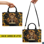 Matching zip wallet displaying coordinated lion portrait, rustic cross, and golden sunflowers.