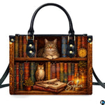 Personalized Book Lover Leather Handbag for Women, 3D Bookstore Library Tote Bag, Literary Gift for Readers, Bookworms