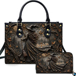 Personalized Witch Handbag with Purse, Custom Name Gothic Leather Bag Set for Women, Halloween Shoulder Bag, Witch Gift