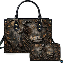 Personalized Witch Handbag with Purse, Custom Name Gothic Leather Bag Set for Women, Halloween Shoulder Bag, Witch Gift
