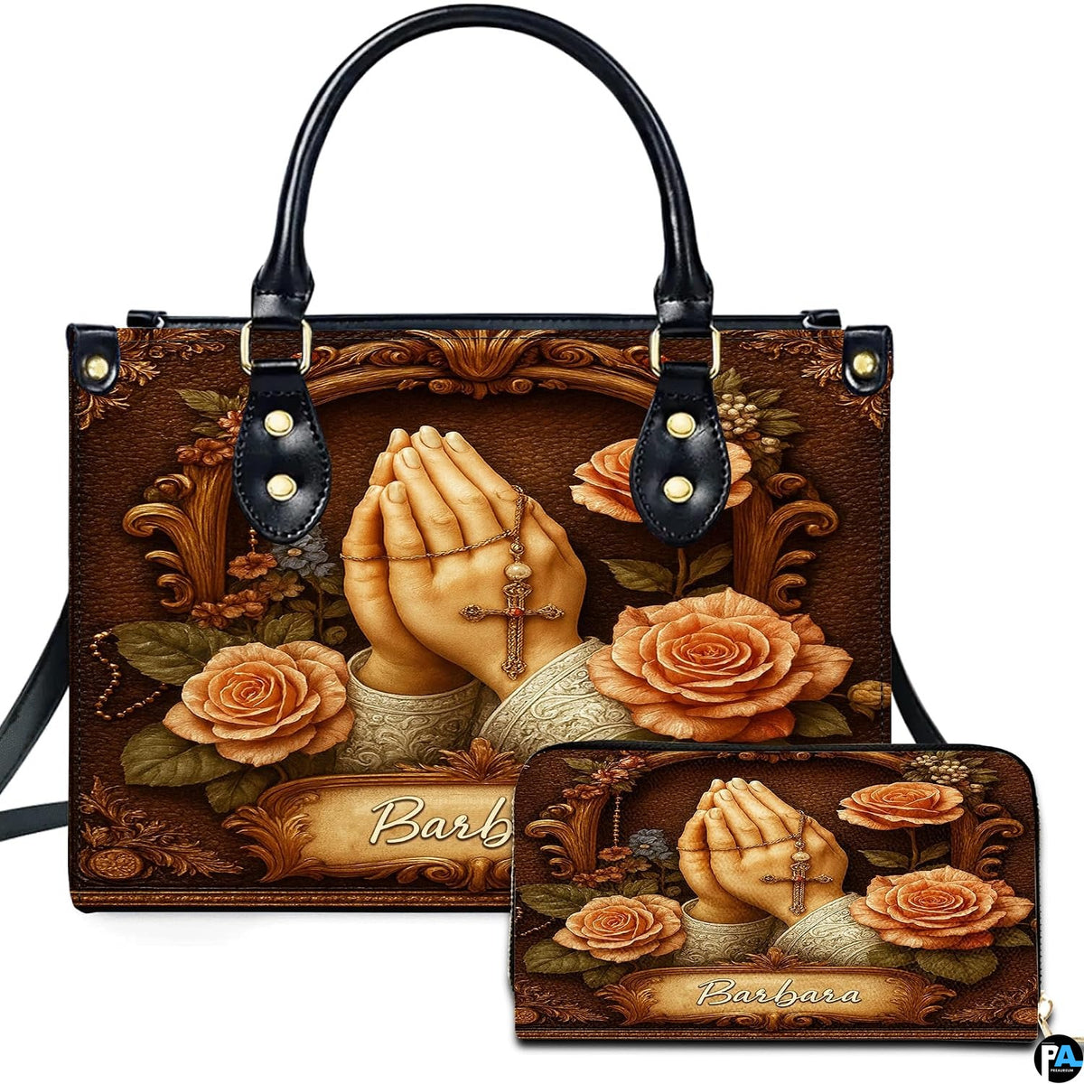 Custom Catholic Virgin Mary Leather Bag, Personalized Name Handbags and Purses for Christian Women Religious Bag Gifts