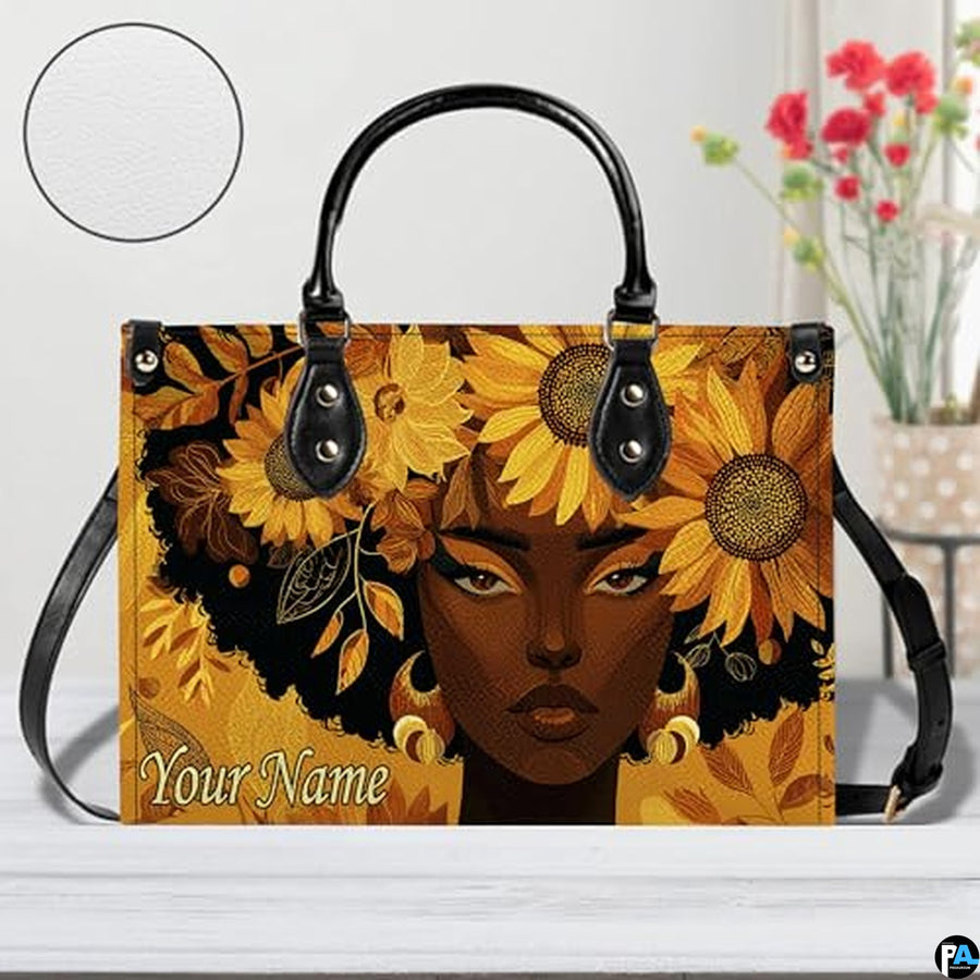 Personalized Black Women Leather Bag, Custom Name African Purses and Handbags Gifts for Mom Birthday Christmas Mothers Day