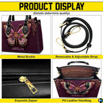 Side profile view of plum butterfly handbag highlighting structured depth