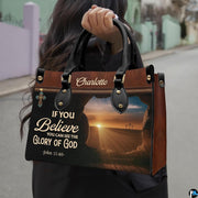 Side profile showing structured silhouette and brown textured finish of Easter sunrise handbag.