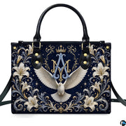 Interior view of Marian crest handbag showing interior lining and compartment layout