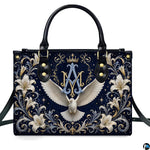Interior view of Marian crest handbag showing interior lining and compartment layout