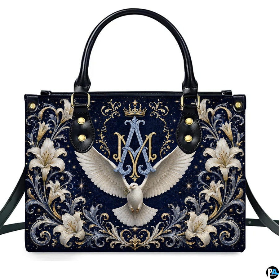 Interior view of Marian crest handbag showing interior lining and compartment layout