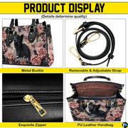 Interior view of open tote handbag showing spacious lining and compartments