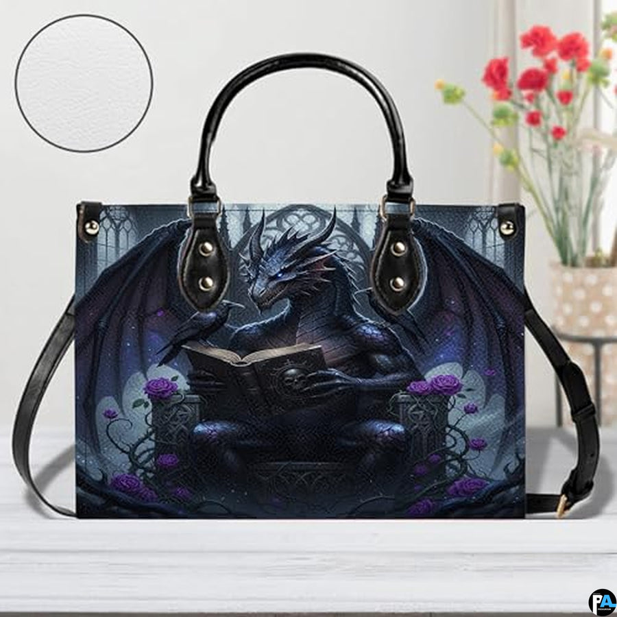 Personalized Dragon Leather Handbag, Fantasy Gothic Purse for Women, Mythical Shoulder Bag Gift for Dragon Lovers