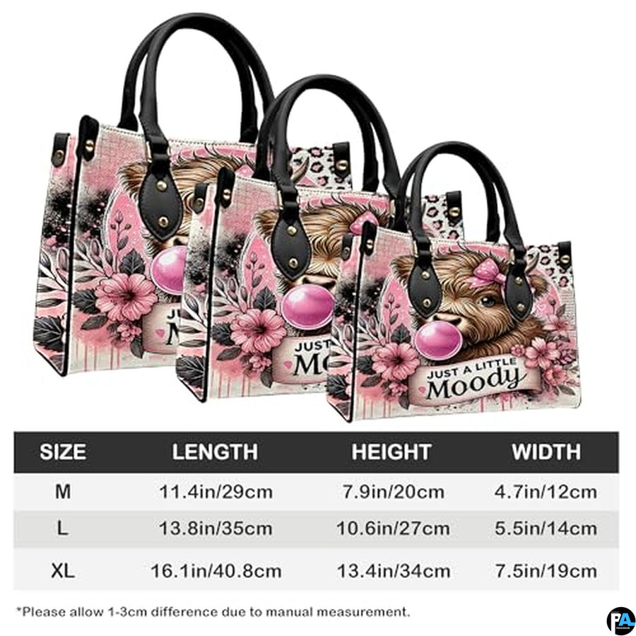 Highland Cow Leather Handbag Custom Cow Purse for Women Country Farm PU Leather Tote Gifts for Farmers Girls Mom Gift