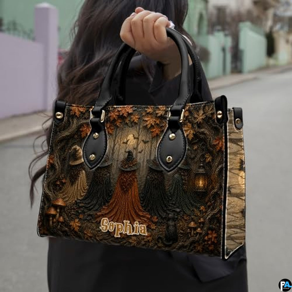 Personalized Witch Handbag with Purse, Custom Name Gothic Leather Bag Set for Women, Halloween Shoulder Bag, Witch Gift