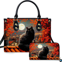 Black Cat Leather Bag – Vintage Cat Art Handbag, Stylish Animal-Themed Purse, Unique Gift for Cat Lovers