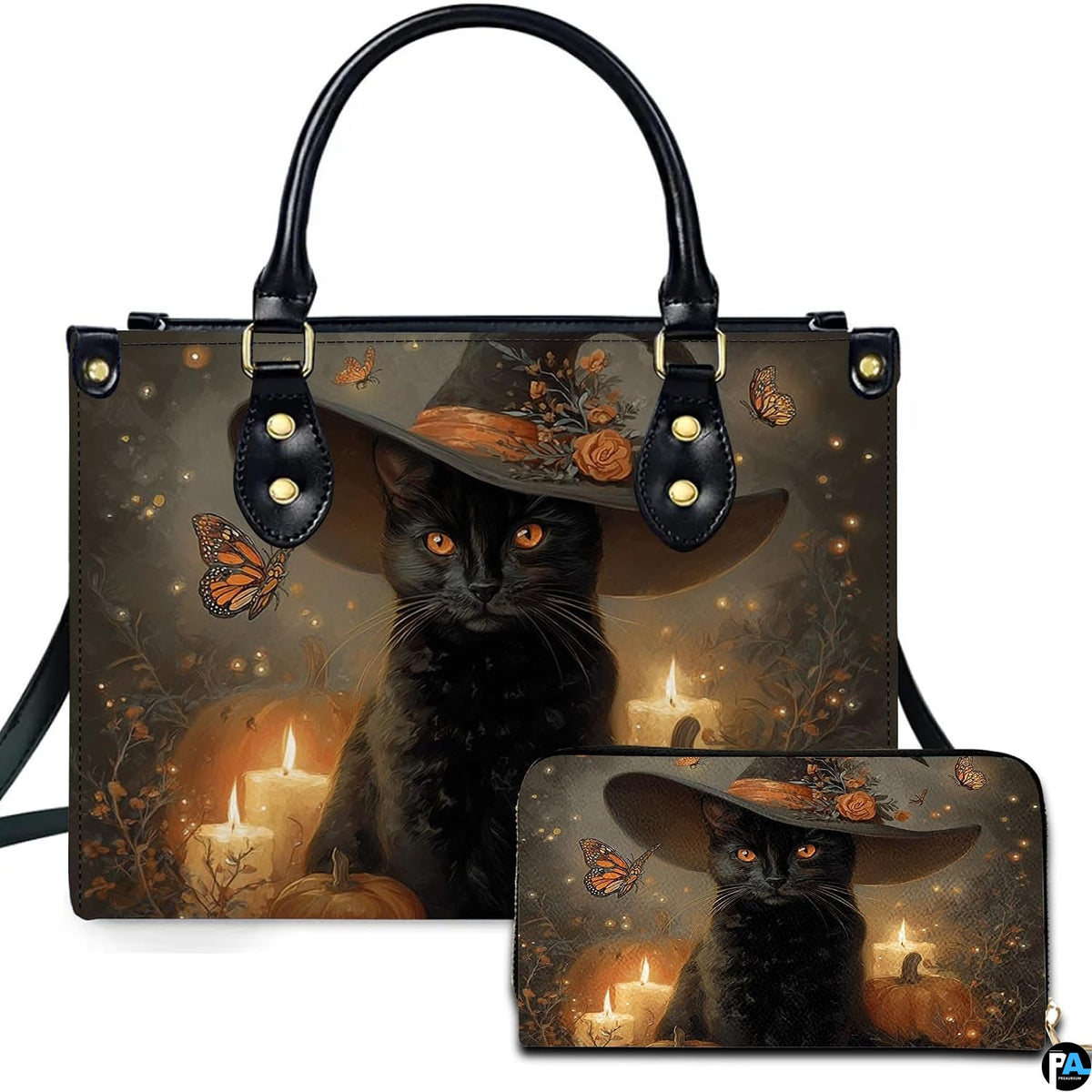 Black Cat Leather Bag – Vintage Cat Art Handbag, Stylish Animal-Themed Purse, Unique Gift for Cat Lovers