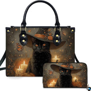 Black Cat Leather Bag – Vintage Cat Art Handbag, Stylish Animal-Themed Purse, Unique Gift for Cat Lovers