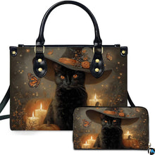 Black Cat Leather Bag – Vintage Cat Art Handbag, Stylish Animal-Themed Purse, Unique Gift for Cat Lovers