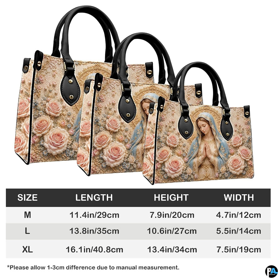Handbag sizing diagram illustrating medium, large, and extra-large dimensions