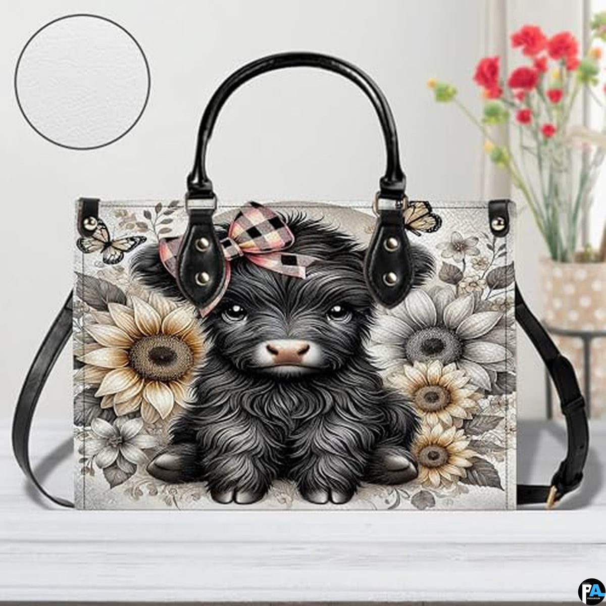 Highland Cow Leather Handbag Custom Cow Purse for Women Country Farm PU Leather Tote Gifts for Farmers Girls Mom Gift