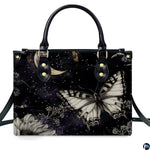 Personalized Butterfly Leather Handbag – Gothic Moon Bag with Adjustable Strap and Matching Witchcore Purse for Women