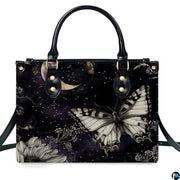 Personalized Butterfly Leather Handbag – Gothic Moon Bag with Adjustable Strap and Matching Witchcore Purse for Women