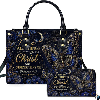 Front studio showcase highlighting royal blue butterfly motif and companion accessory on white surface.
