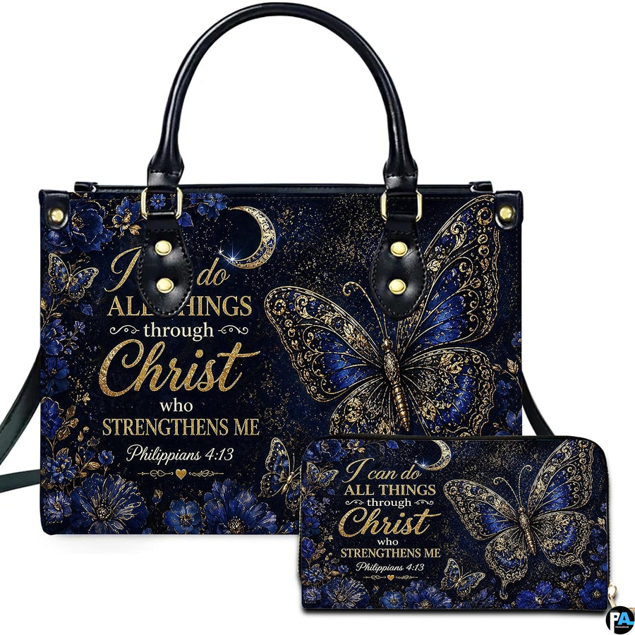 Front studio showcase highlighting royal blue butterfly motif and companion accessory on white surface.