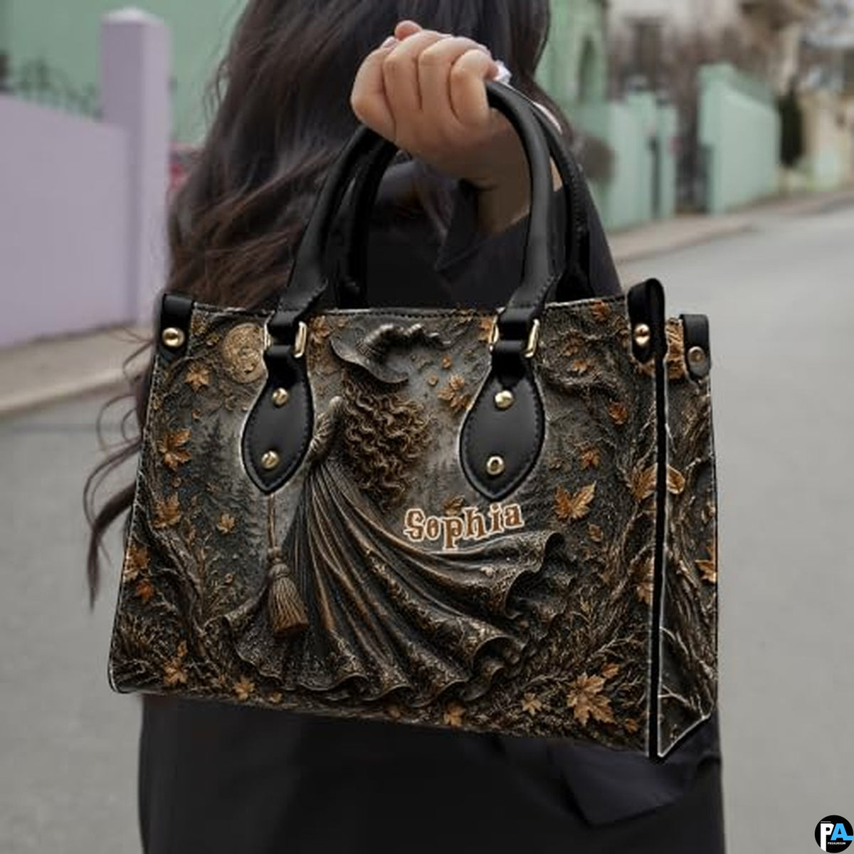 Personalized Witch Handbag with Purse, Custom Name Gothic Leather Bag Set for Women, Halloween Shoulder Bag, Witch Gift