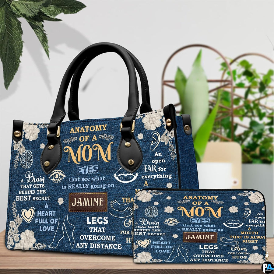 Studio presentation of indigo botanical art accessory paired beside matching zip companion item.