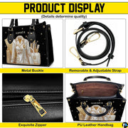 Model carrying black doctor handbag showcasing elegant styling and scale